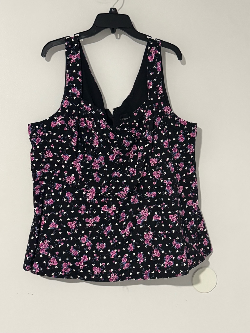 Torrid’s Disney Pink Roses & White Mickey Shaped heads Peplum Top 3 EUC